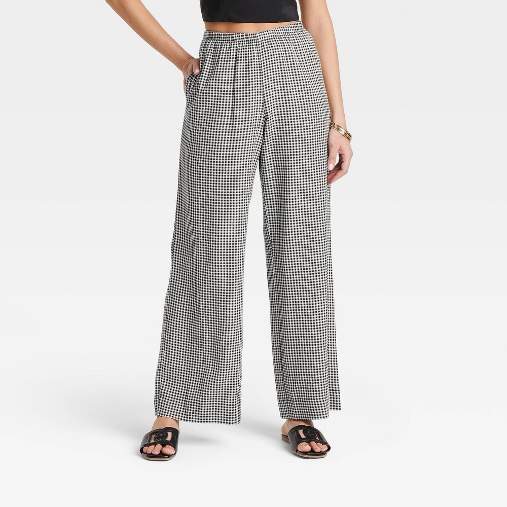 a new day Black & White Gingham Wide-Leg Pants